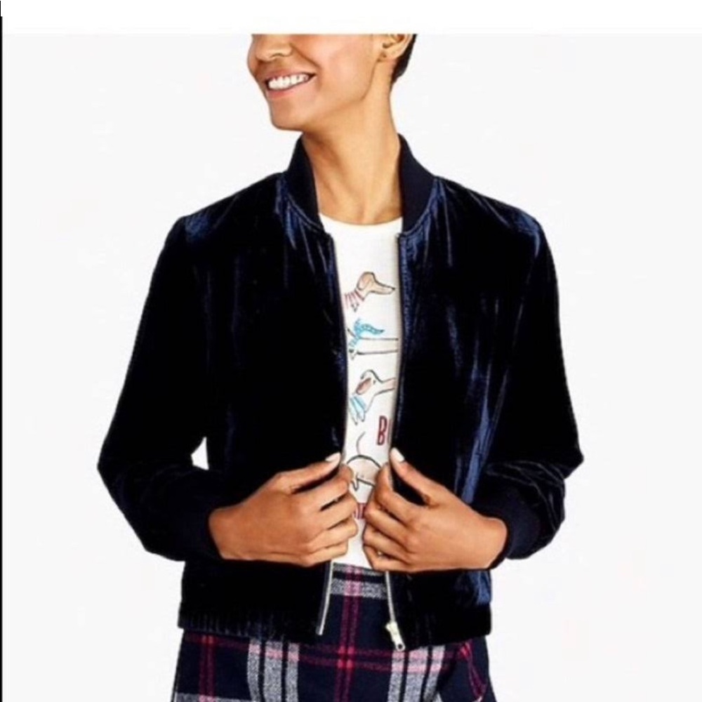 JCrew Navy Velour Bomber Jacket